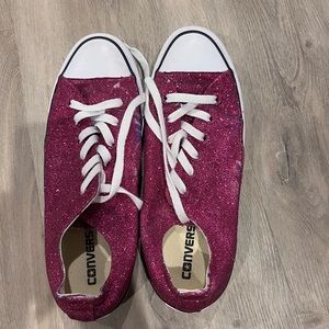 pink low top glitter converse